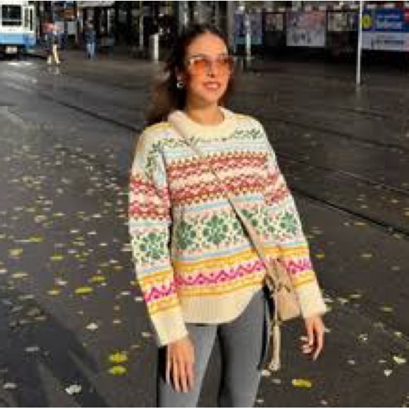 Zara Sweaters - Zara Cream and Green Crew Neck Sweater with Fair Isle Patterns